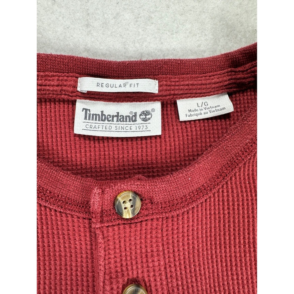 Timberland Mens Henley Shirt Large Red Waffle Knit Thermal Long Sleeve L - Picture 5 of 6